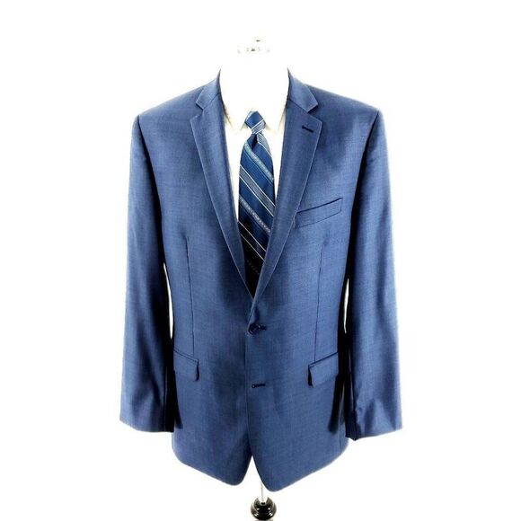 Calvin Klein Wool 2 Button Blazer 40L Blue Sharkskin‎ - Picture 3 of 10